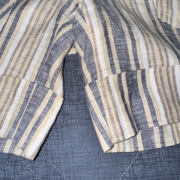Zara Flax Linen Striped Tie-Waist Shorts Coastal Summer Blue Tan White Size MED - Picture 3 of 15